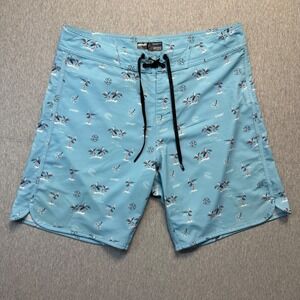 OAKLEY‎ Tropics Performance Fit Board Shorts Mens 34 Blue Tropical Palm Tree
